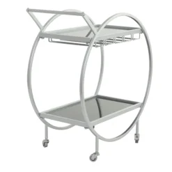 Kirkland's Home Kitchen Islands & Bar Carts-Round Metal And Glass 2-Ter Bar Cart