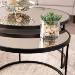 Kirkland's Home Coffee Tables-Round Mirrored Nesting Tables, Set Of 2