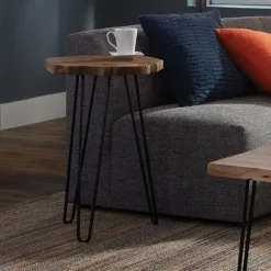 Kirkland's Home Accent & End Tables-Round Natural Live Edge Hairpin Legs Accent Table