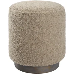 Kirkland's Home Benches & Ottomans-Round Oatmeal Boucle Ottoman
