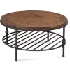 Kirkland's Home Coffee Tables-Round Pine Wood Top And Metal Base Coffee Table