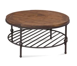 Kirkland's Home Coffee Tables-Round Pine Wood Top And Metal Base Coffee Table