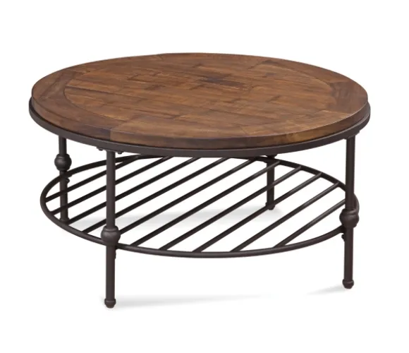 Kirkland's Home Coffee Tables-Round Pine Wood Top And Metal Base Coffee Table