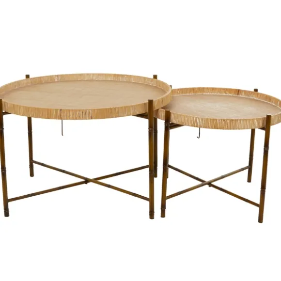 Kirkland's Home Coffee Tables-Round Rattan 2-Pc. Nesting Coffee Table Set