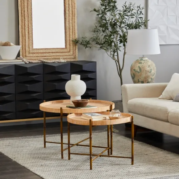 Kirkland's Home Coffee Tables-Round Rattan 2-Pc. Nesting Coffee Table Set