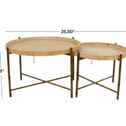 Kirkland's Home Coffee Tables-Round Rattan 2-Pc. Nesting Coffee Table Set