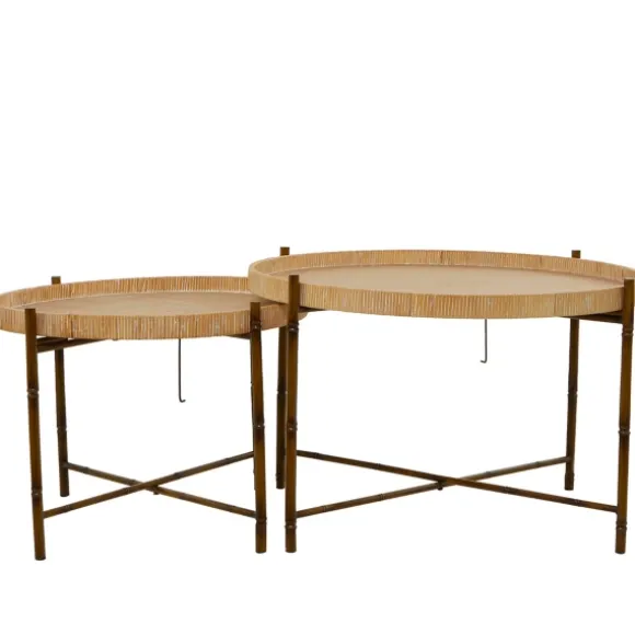 Kirkland's Home Coffee Tables-Round Rattan 2-Pc. Nesting Coffee Table Set