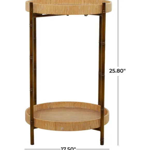 Kirkland's Home Accent & End Tables-Round Rattan 2-Tier Side Table