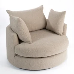 Kirkland's Home Accent Chairs-Round Sand Boucle Swivel Accent Chair