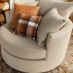 Kirkland's Home Accent Chairs-Round Sand Boucle Swivel Accent Chair