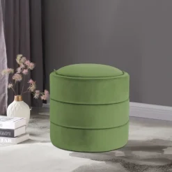 Kirkland's Home Benches & Ottomans-Round Velvet Storage Ottoman