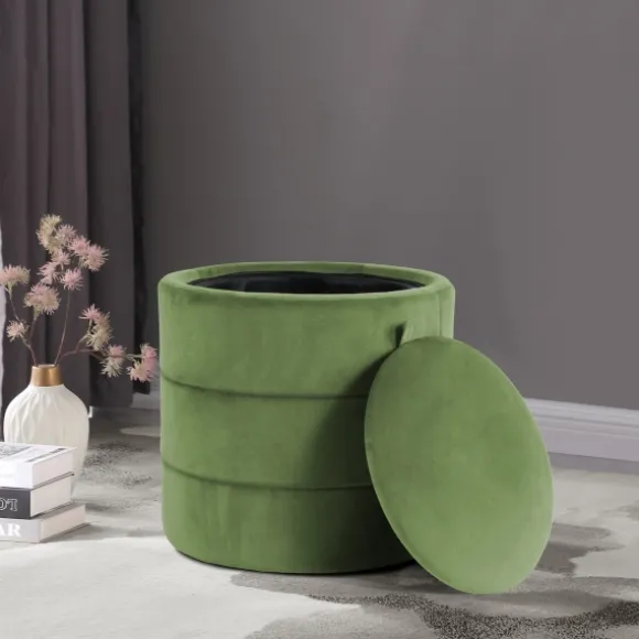 Kirkland's Home Benches & Ottomans-Round Velvet Storage Ottoman
