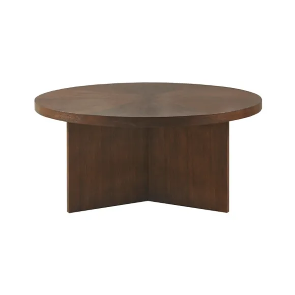 Kirkland's Home Coffee Tables-Round Walnut Wood Starburst Coffee Table