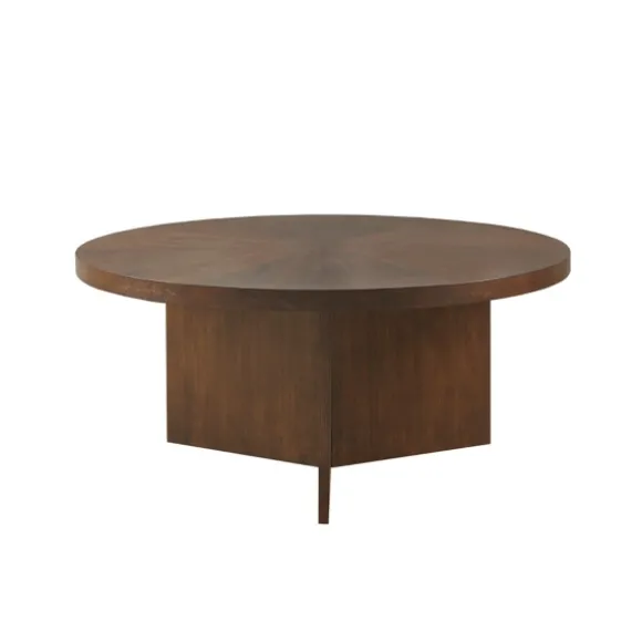 Kirkland's Home Coffee Tables-Round Walnut Wood Starburst Coffee Table
