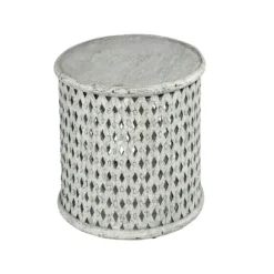 Kirkland's Home Accent & End Tables-Round White Wood Lattice Accent Table