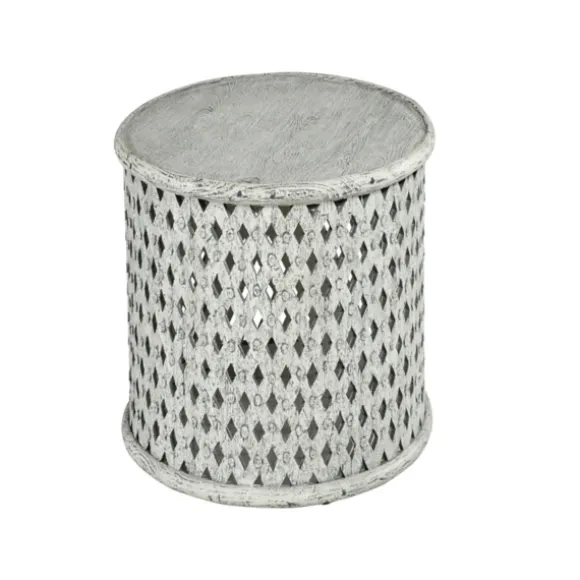 Kirkland's Home Accent & End Tables-Round White Wood Lattice Accent Table