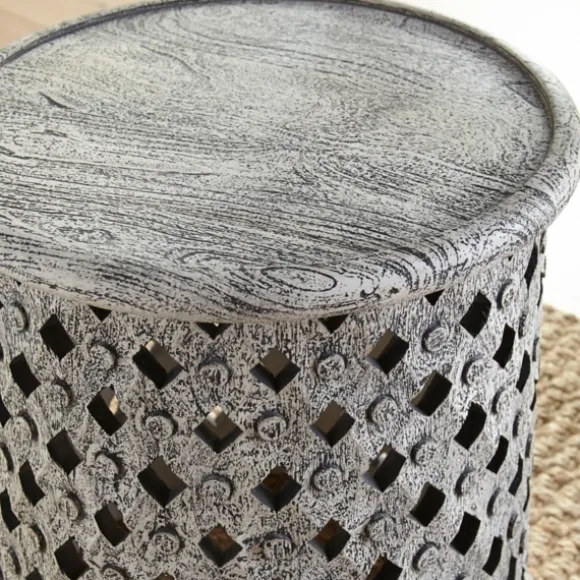 Kirkland's Home Accent & End Tables-Round White Wood Lattice Accent Table