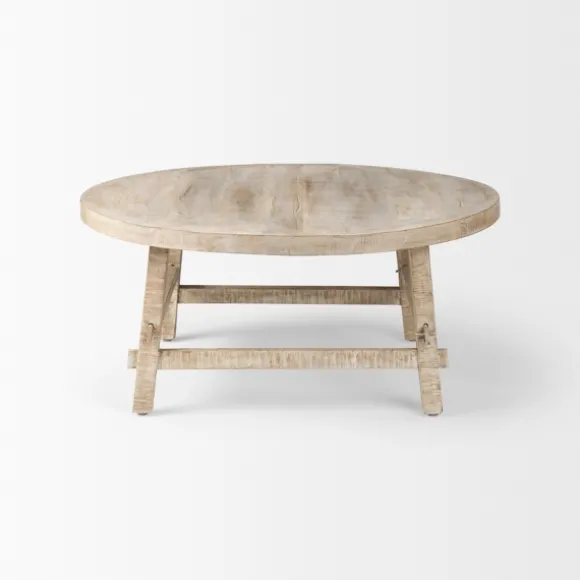 Kirkland's Home Coffee Tables-Round Whitewash Wood Modern Farmhouse Coffee Table