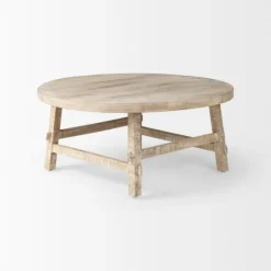Kirkland's Home Coffee Tables-Round Whitewash Wood Modern Farmhouse Coffee Table