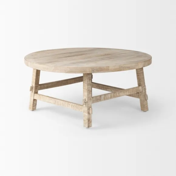 Kirkland's Home Coffee Tables-Round Whitewash Wood Modern Farmhouse Coffee Table