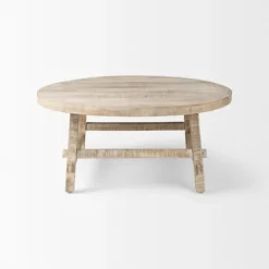 Kirkland's Home Coffee Tables-Round Whitewash Wood Modern Farmhouse Coffee Table