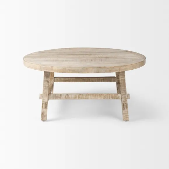 Kirkland's Home Coffee Tables-Round Whitewash Wood Modern Farmhouse Coffee Table
