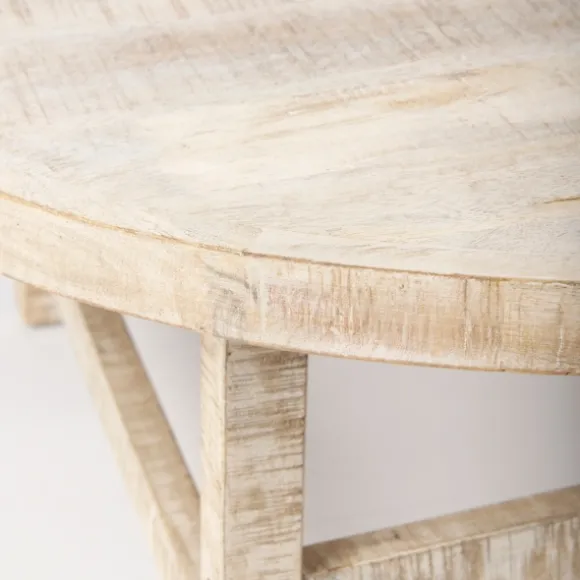 Kirkland's Home Coffee Tables-Round Whitewash Wood Modern Farmhouse Coffee Table