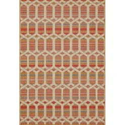 Kirkland's Home Outdoor Rugs-Rust Geo Ikat Outdoor Area Rug, 5X7