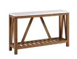 Kirkland's Home Console Tables-Rustic A-Frame Marble And Walnut Console Table