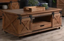 Kirkland's Home Coffee Tables-Rustic Fir Wood Rolling Barn Door Coffee Table