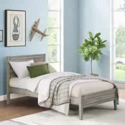 Kirkland's Home Beds & Headboards-Rustic Gray Pine Panel Twin Bed Frame