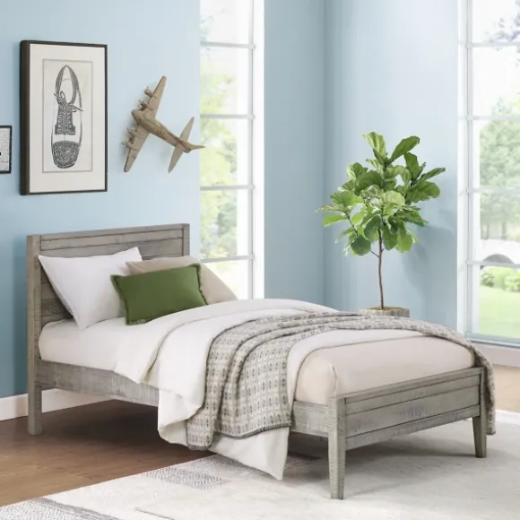 Kirkland's Home Beds & Headboards-Rustic Gray Pine Panel Twin Bed Frame
