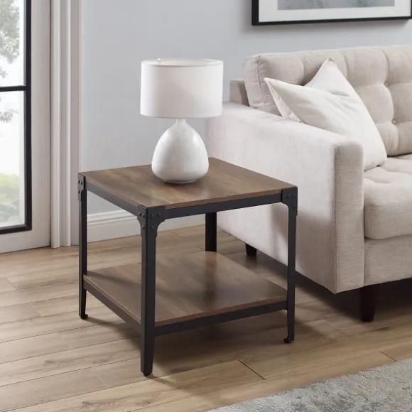 Kirkland's Home Accent & End Tables-Rustic Oak Angle Iron Accent Tables, Set Of 2