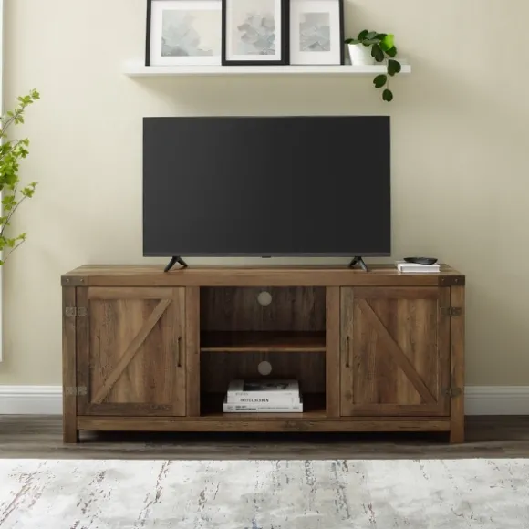 Kirkland's Home Tv Stands & Media Consoles-Rustic Oak Barn Doors Tv Stand