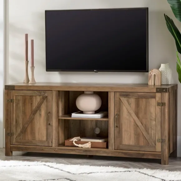 Kirkland's Home Tv Stands & Media Consoles-Rustic Oak Barn Doors Tv Stand
