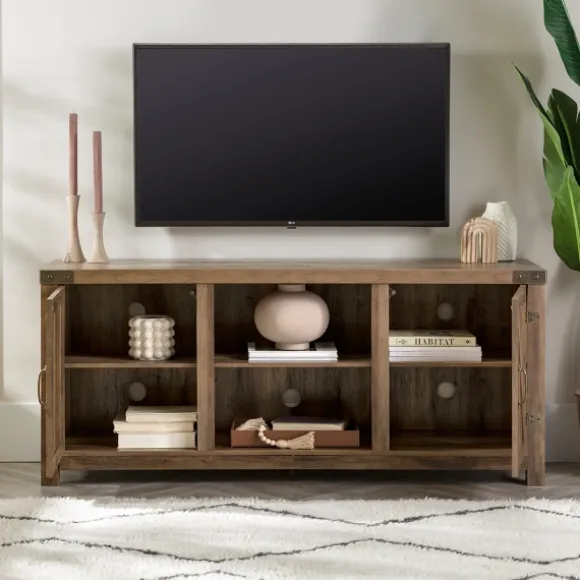 Kirkland's Home Tv Stands & Media Consoles-Rustic Oak Barn Doors Tv Stand