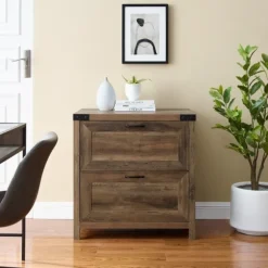 Kirkland's Home Office Furniture-Rustic Oak 2-Drawer Wood File Cabinet