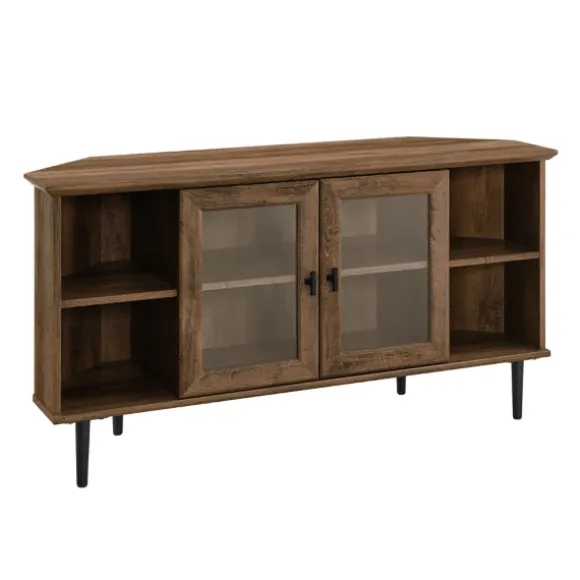 Kirkland's Home Tv Stands & Media Consoles-Rustic Oak Glass Door Corner Tv Stand
