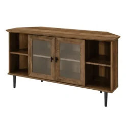 Kirkland's Home Tv Stands & Media Consoles-Rustic Oak Glass Door Corner Tv Stand