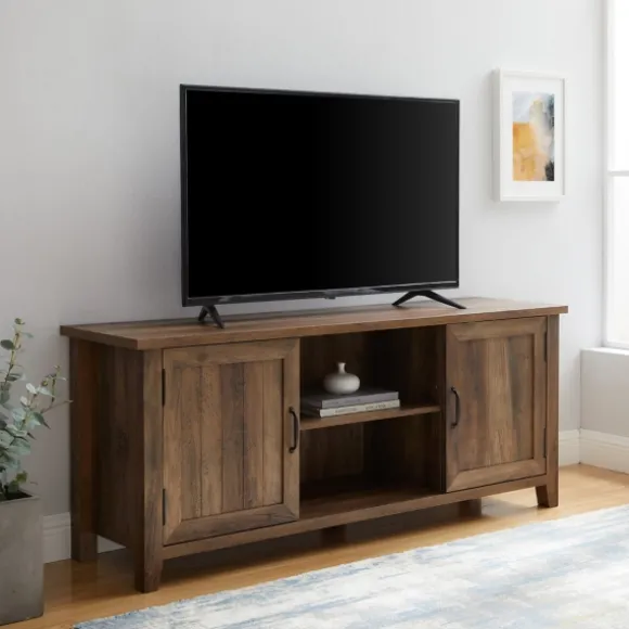 Kirkland's Home Tv Stands & Media Consoles-Rustic Oak Grooved Door Tv Stand