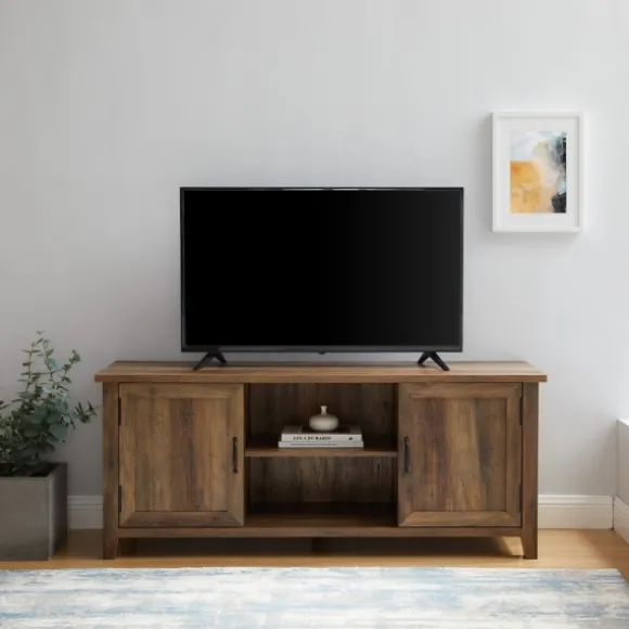 Kirkland's Home Tv Stands & Media Consoles-Rustic Oak Grooved Door Tv Stand
