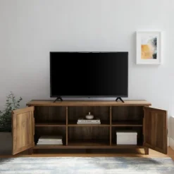 Kirkland's Home Tv Stands & Media Consoles-Rustic Oak Grooved Door Tv Stand