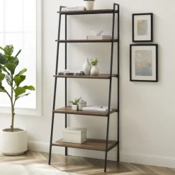 Kirkland's Home Bookshelves-Rustic Oak Industrial Ladder Bookshelf