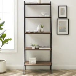 Kirkland's Home Bookshelves-Rustic Oak Industrial Ladder Bookshelf