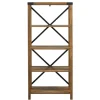 Kirkland's Home Office Furniture-Rustic Oak Metal X Frame Back Bookshelf
