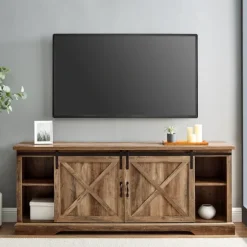 Kirkland's Home Tv Stands & Media Consoles-Rustic Oak Sliding Barn Door Tv Stand