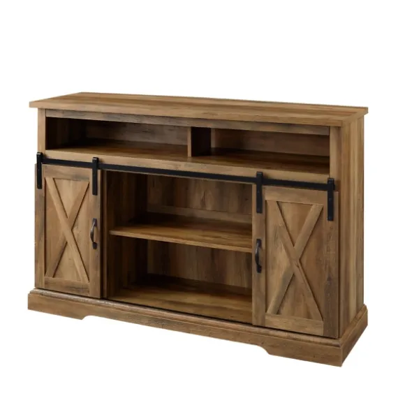 Kirkland's Home Tv Stands & Media Consoles-Rustic Oak Sliding Barn Door Highboy Tv Stand