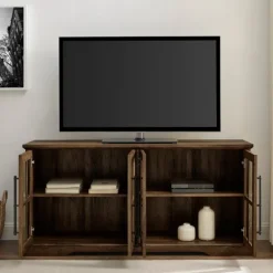 Kirkland's Home Tv Stands & Media Consoles-Rustic Oak Window 4-Door Tv Stand