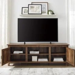 Kirkland's Home Tv Stands & Media Consoles-Rustic Oak Wood Grooved Door Tv Stand