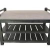 Kirkland's Home Benches & Ottomans-Rustic Slats Dark Acacia Wood Upholstered Bench